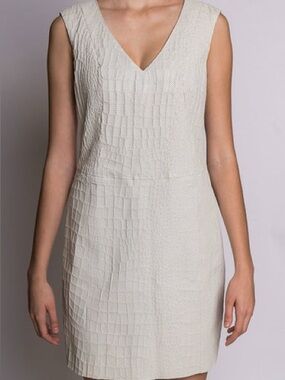Drome Sleeveless V-Neck Leather Textured Cream Dress
